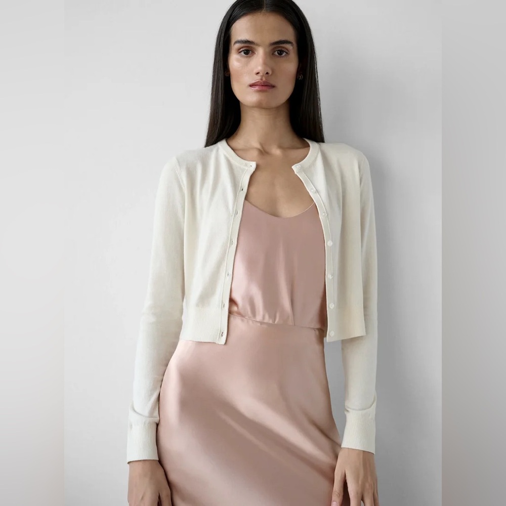 White + Warren Silk Cashmere Button Cardigan, Soft White, Small
